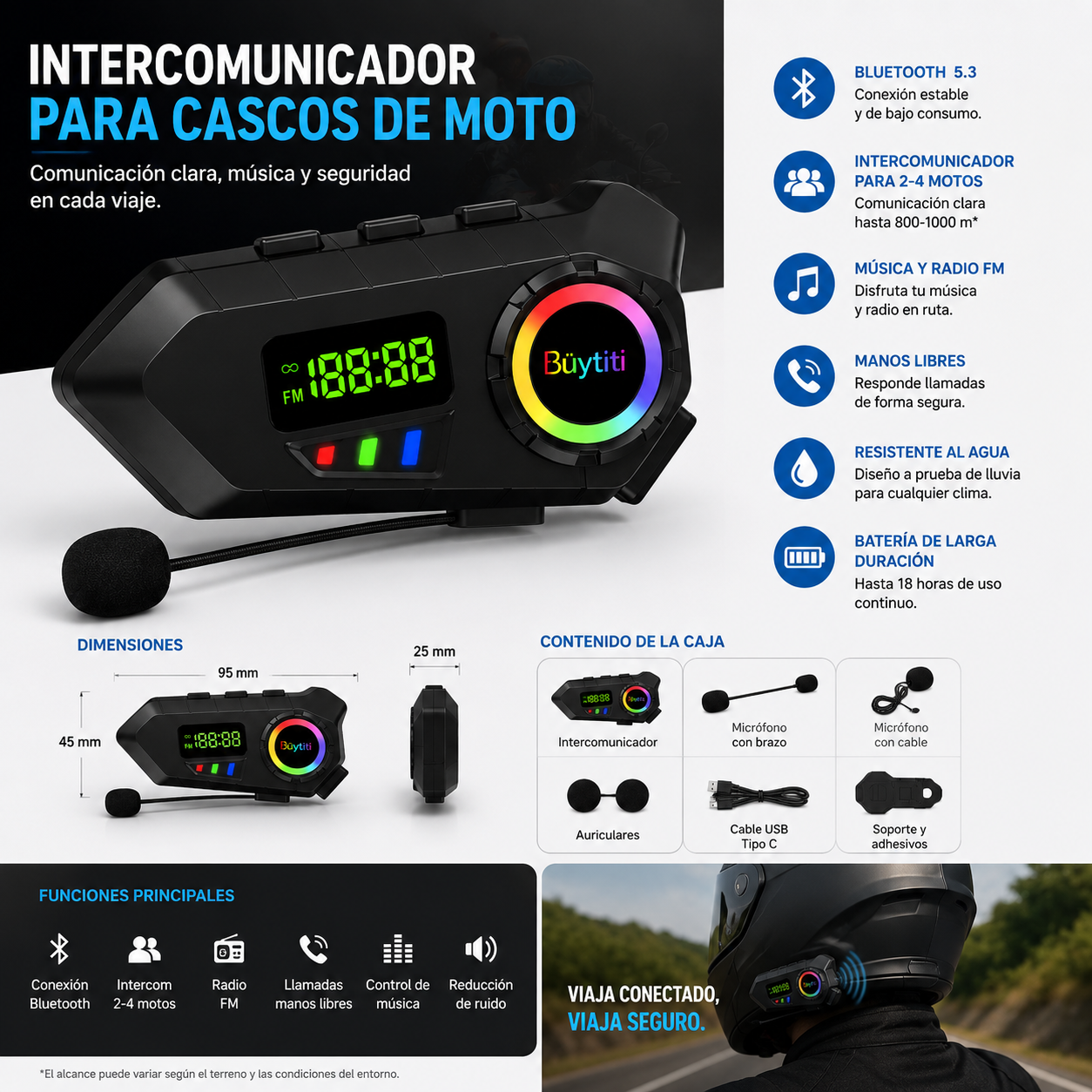 Intercomunicador Bluetooth Casco de moto